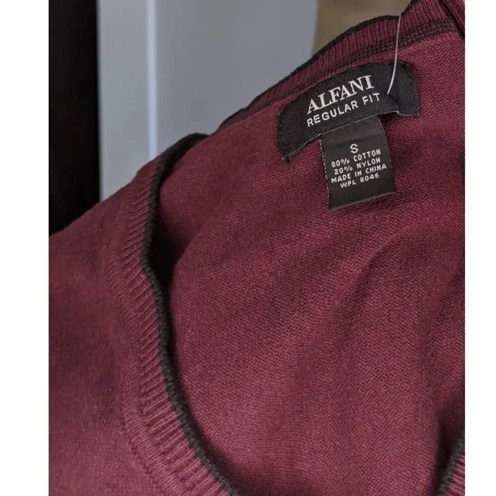 Alfani Small Men's Sweater Red and Black Striped Pullover V-Neck Lightweight New